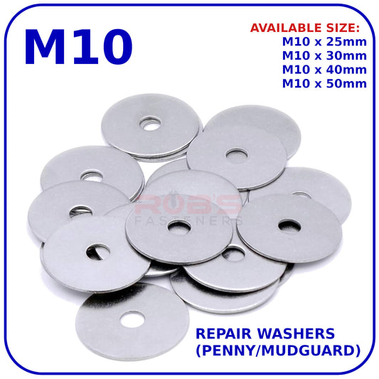 M10 REPAIR WASHERS PENNY MUDGUARD LARGE WIDE ZINC PLATED