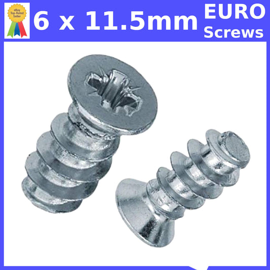 M6 x 11.5mm FURNITURE SCREWS MOUNTING DRAW RUNNERS HINGES FLAT HEAD EURO SCREW