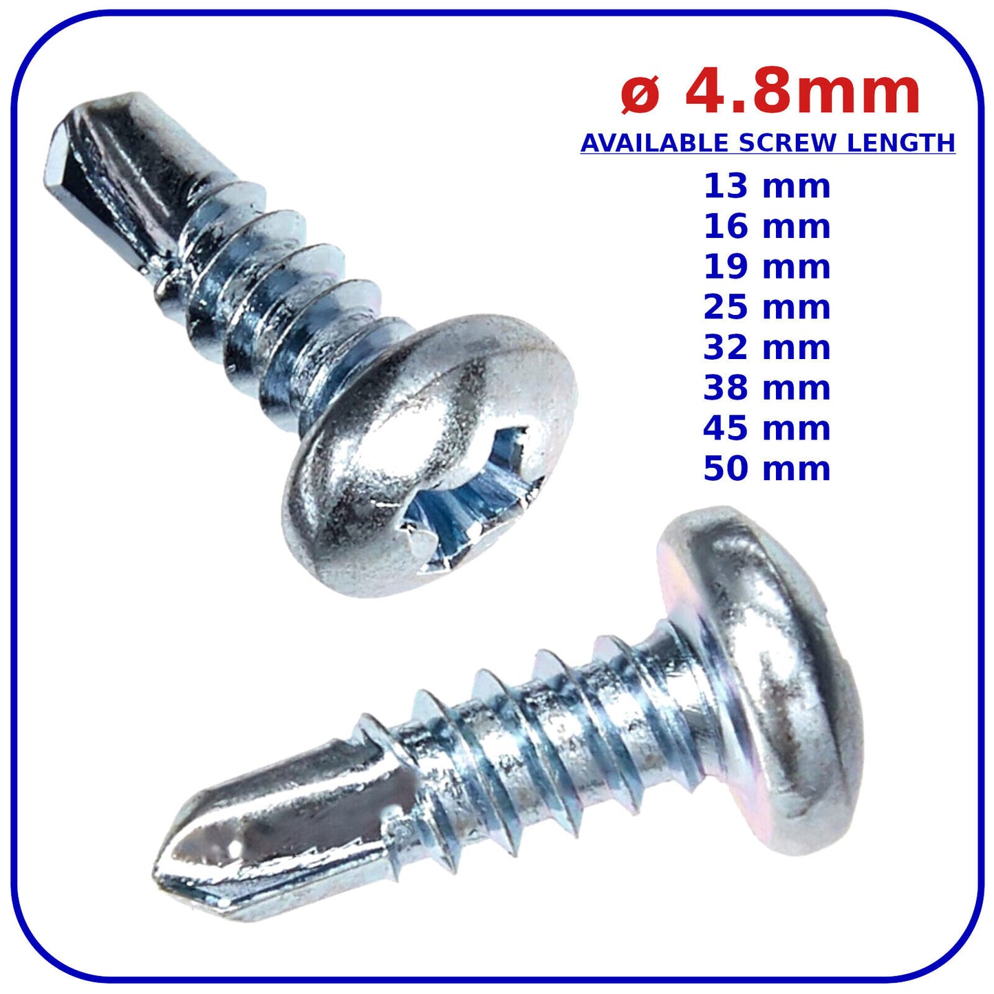ø 4.8 mm Self Drilling Screws Pan Head Zinc Plated DIN 7504