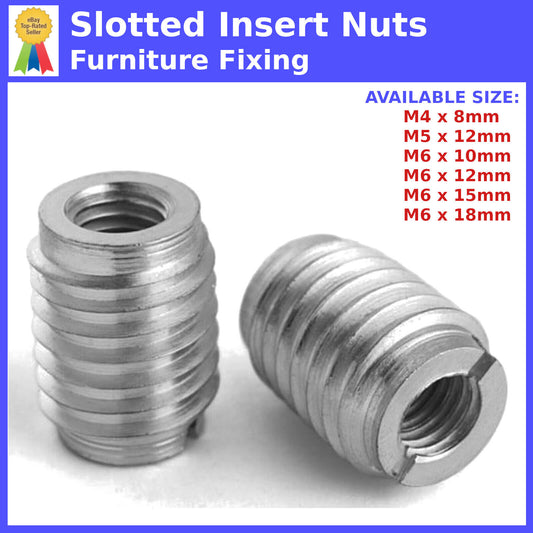 M4 M5 M6 WOOD INSERT NUTS FURNITURE FIXING METRIC THREAD SLOTTED SCREWS ZINC