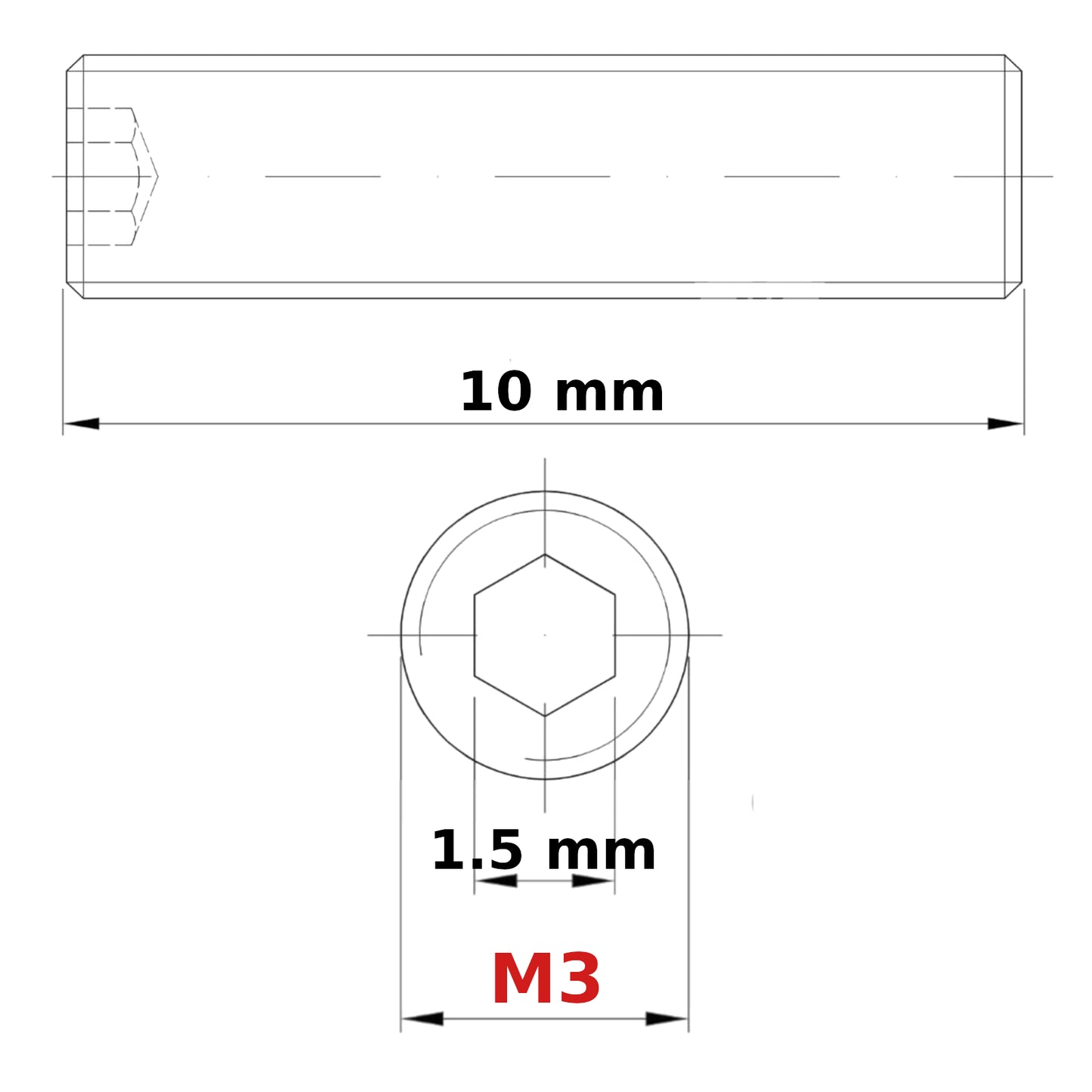 M3 (ø 3mm) SOCKET GRUB SCREWS FLAT END ZINC DIN 913