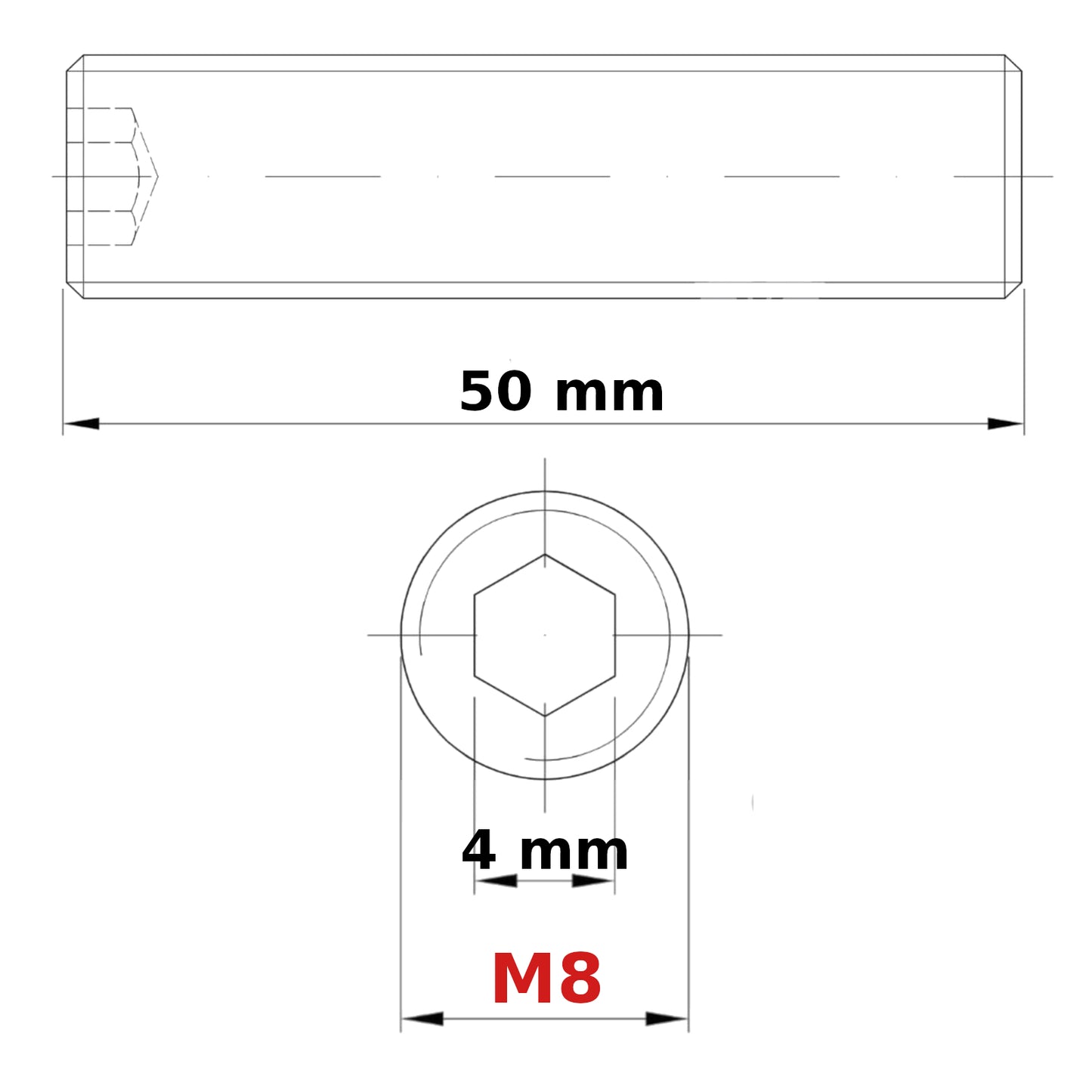 M8 (ø 8mm) SOCKET GRUB SCREWS FLAT END BLACK DIN 913