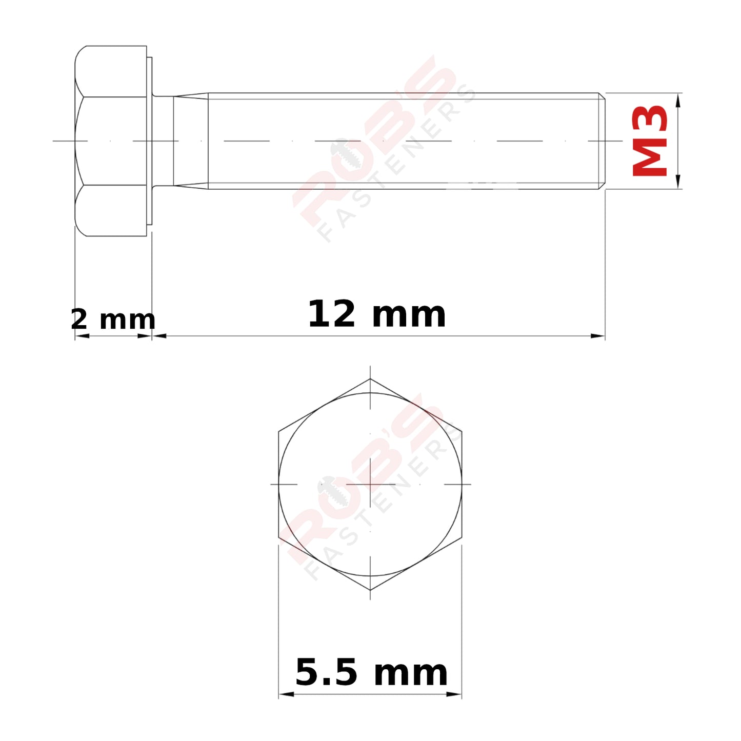 M3 (ø 3 mm) HEX HEAD SETSCREWS FULLY THREADED