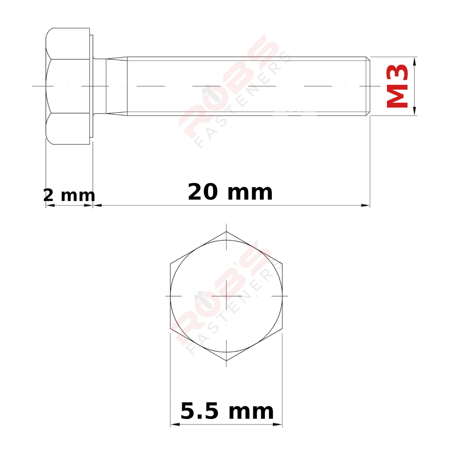 M3 (ø 3 mm) HEX HEAD SETSCREWS FULLY THREADED