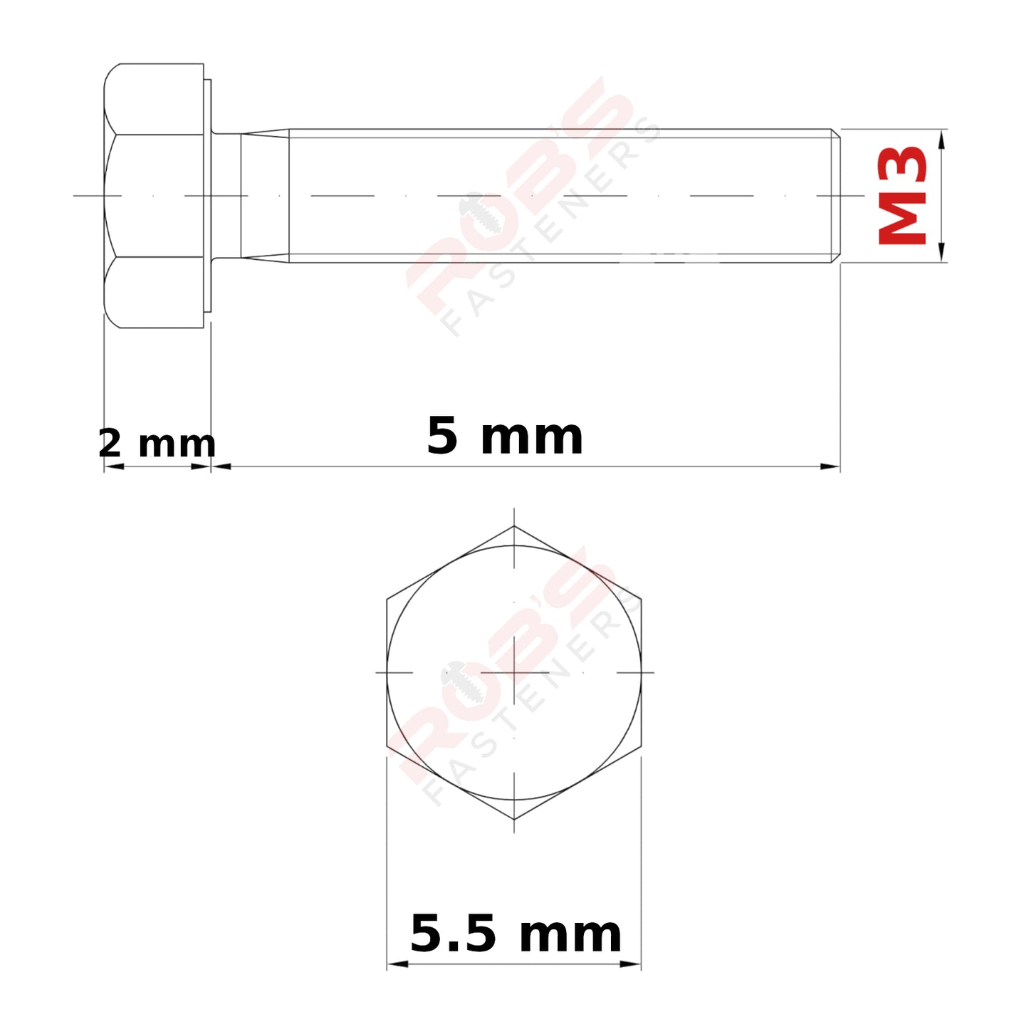 M3 (ø 3 mm) HEX HEAD SETSCREWS FULLY THREADED