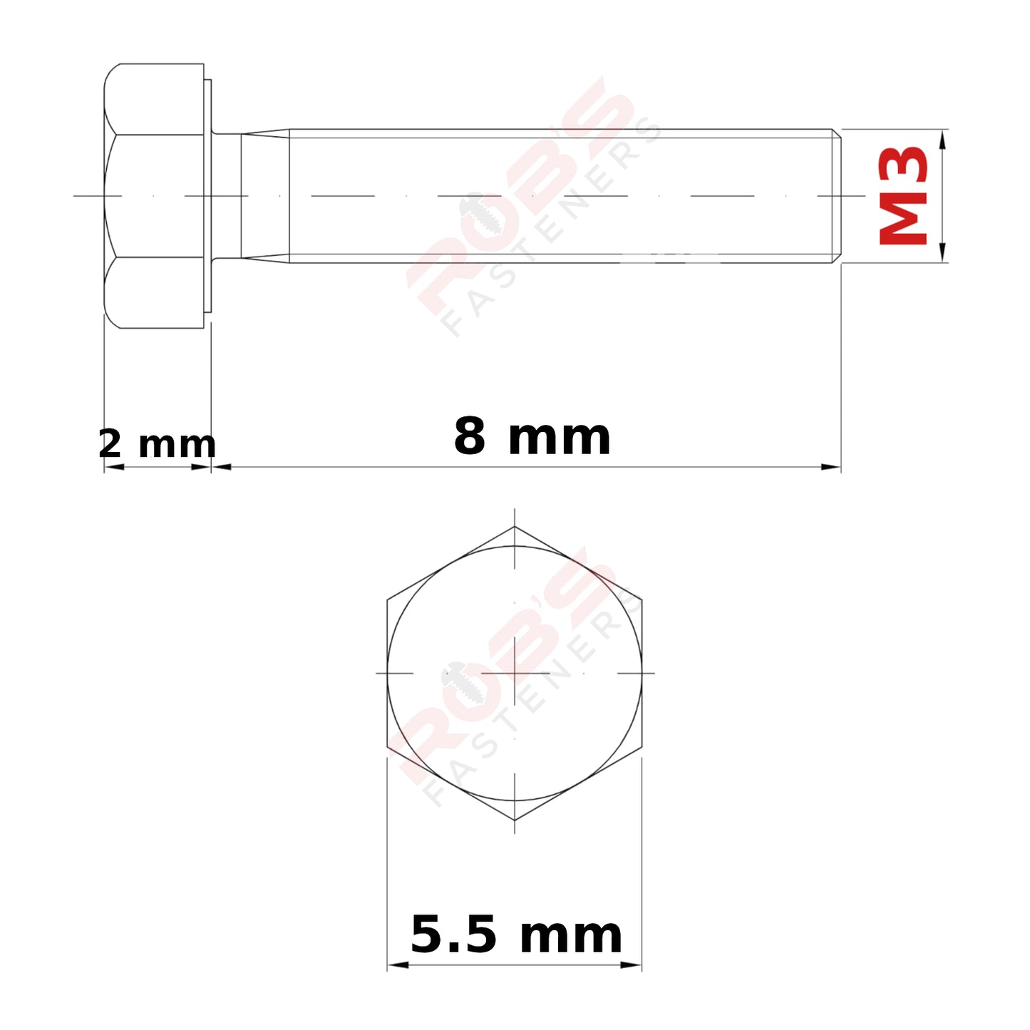 M3 (ø 3 mm) HEX HEAD SETSCREWS FULLY THREADED