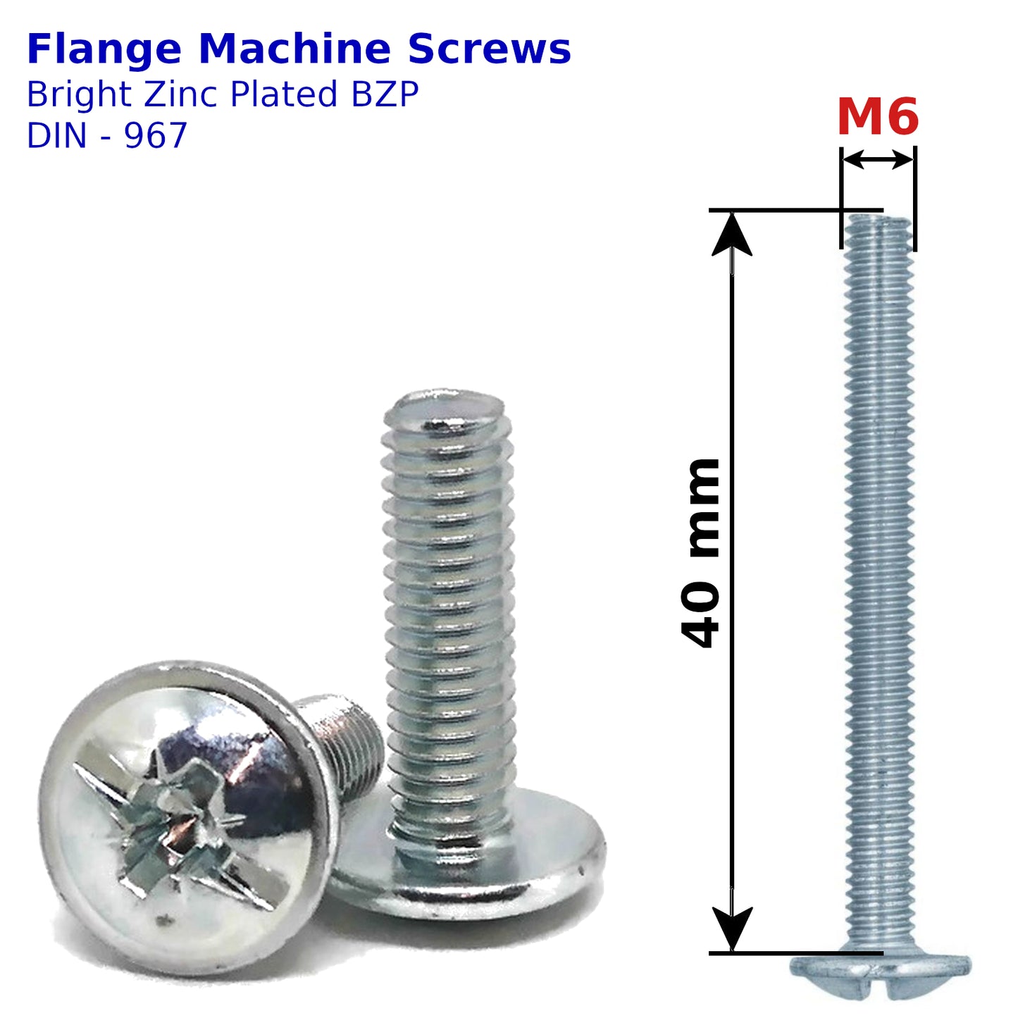 Machine Screws M6 6mm Flange Button Head Pozi Drive Zinc Plated Metric DIN 967