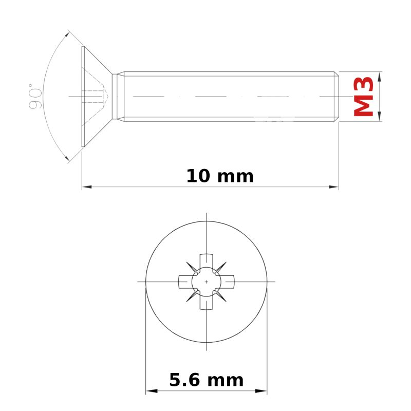 M3 (ø 3mm) MACHINE SCREWS COUNTERSUNK + NUTS & FREE WASHERS