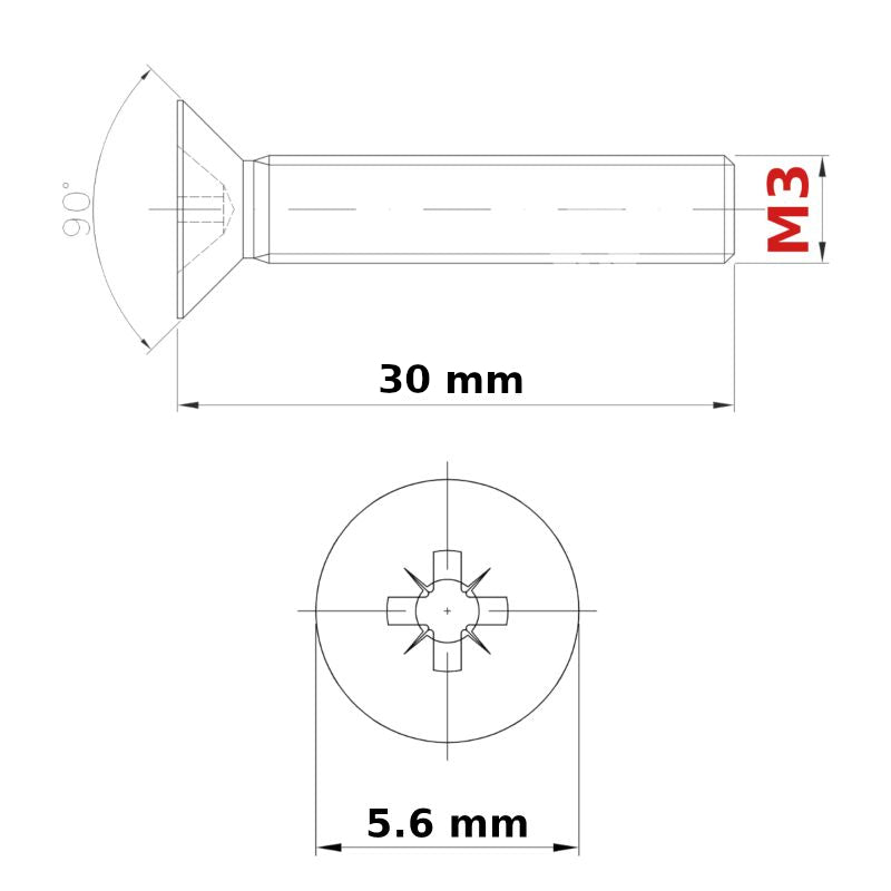 M3 (ø 3mm) MACHINE SCREWS COUNTERSUNK + NUTS & FREE WASHERS