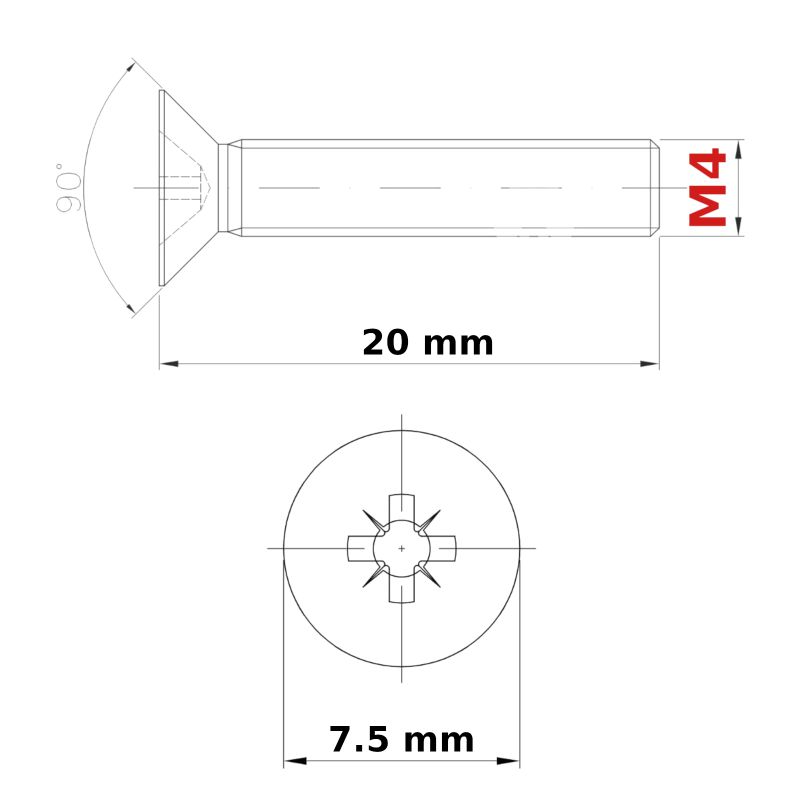M4 (ø 4mm) MACHINE SCREWS COUNTERSUNK + NUTS & FREE WASHERS
