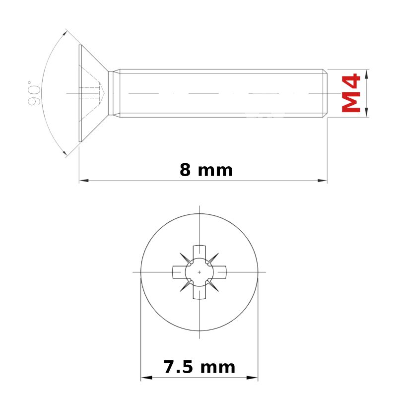 M4 (ø 4mm) MACHINE SCREWS COUNTERSUNK + NUTS & FREE WASHERS