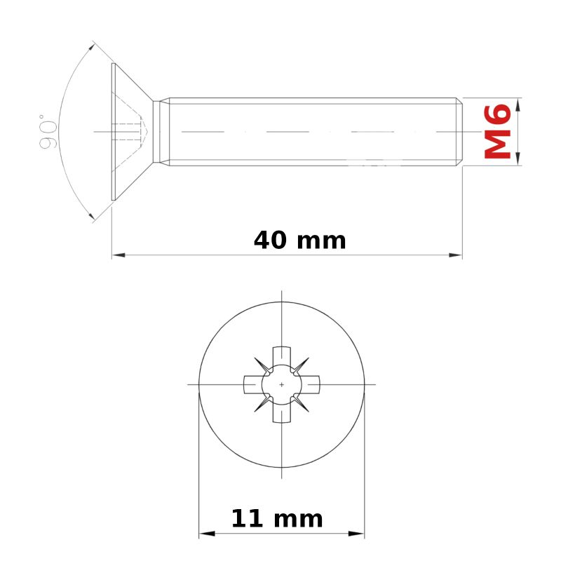 M6 (ø 6mm) MACHINE SCREWS COUNTERSUNK + NUTS & FREE WASHERS