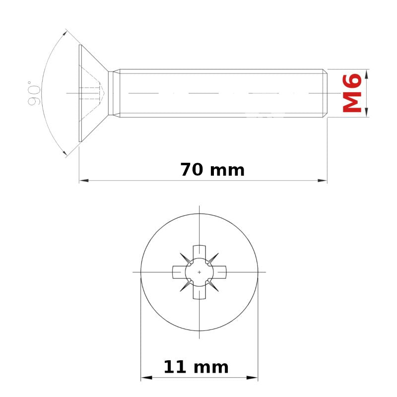 M6 (ø 6mm) MACHINE SCREWS COUNTERSUNK + NUTS & FREE WASHERS