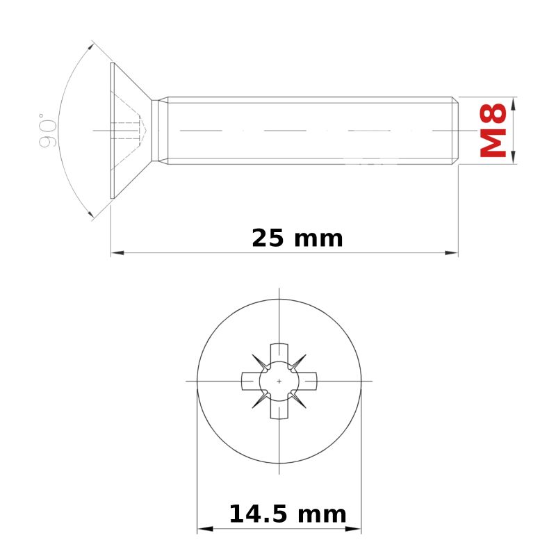 M8 (ø 8mm) MACHINE SCREWS COUNTERSUNK + NUTS & FREE WASHERS