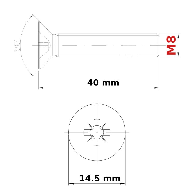 M8 (ø 8mm) MACHINE SCREWS COUNTERSUNK + NUTS & FREE WASHERS