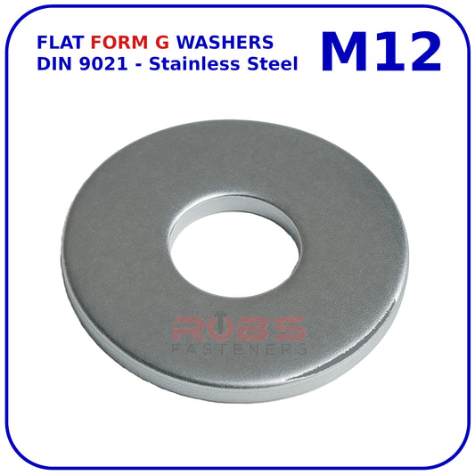 M12 FORM G WASHERS LARGE FLAT WIDE THICK DIN 9021 STAINLESS STEEL