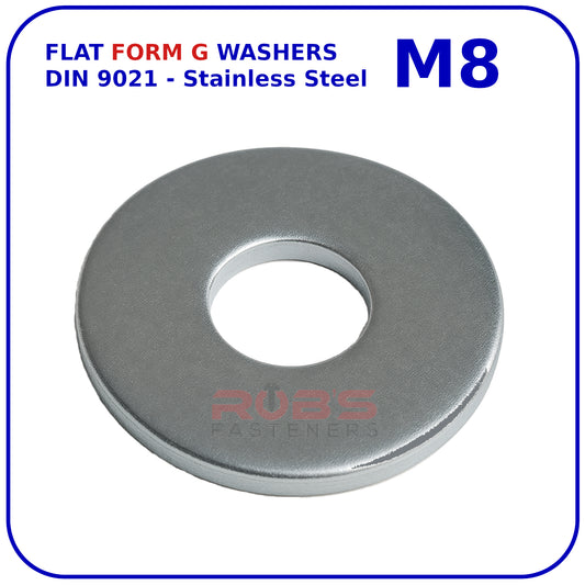 M8 FORM G WASHERS LARGE FLAT WIDE THICK DIN 9021 STAINLESS STEEL