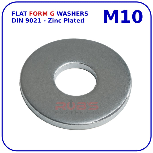 M10 FORM G WASHERS LARGE FLAT WIDE THICK DIN 9021 ZINC PLATED