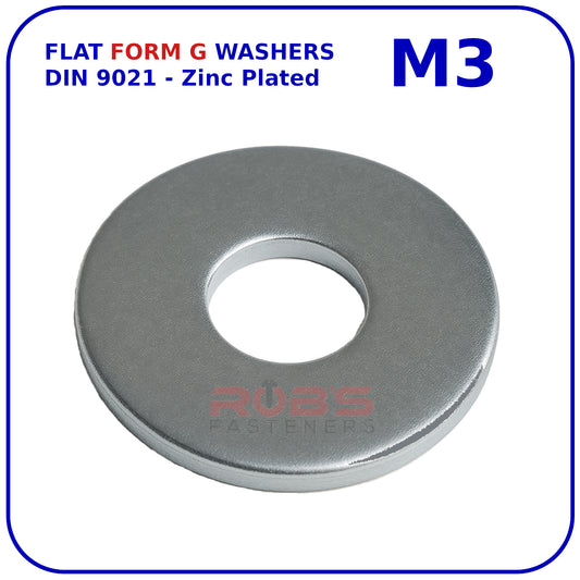 M3 FORM G WASHERS LARGE FLAT WIDE THICK DIN 9021 ZINC PLATED
