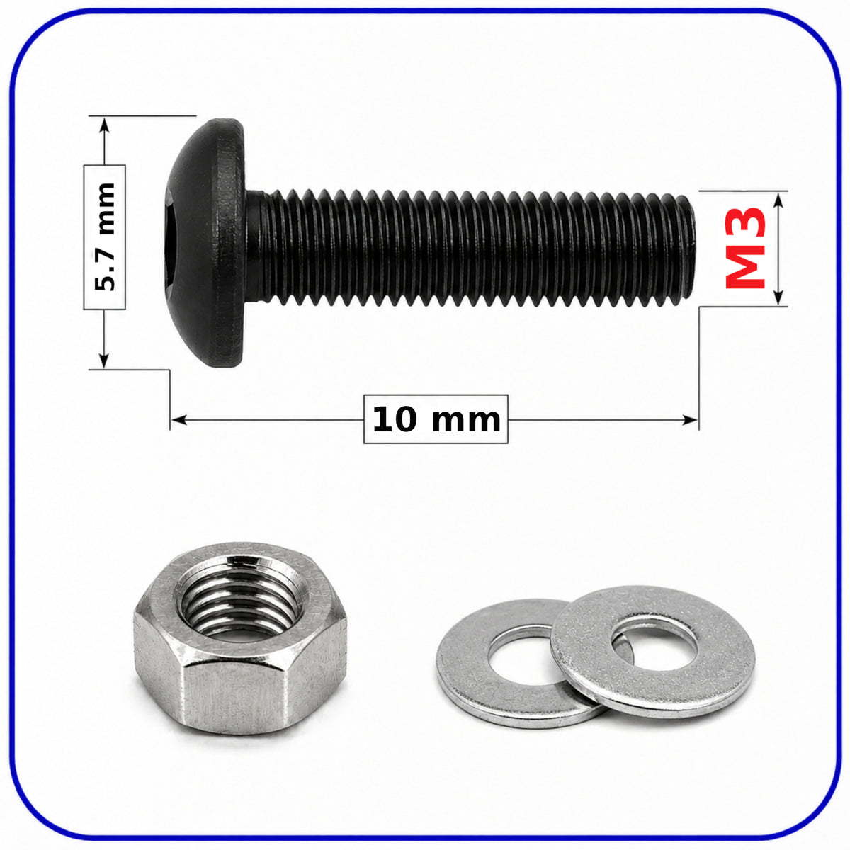 M3 Button Head Bolts and Nuts Washers Allen Socket Black Machine Screws Metric