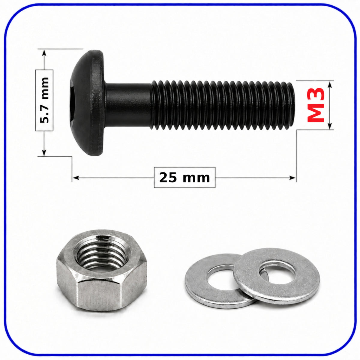 M3 Button Head Bolts and Nuts Washers Allen Socket Black Machine Screws Metric