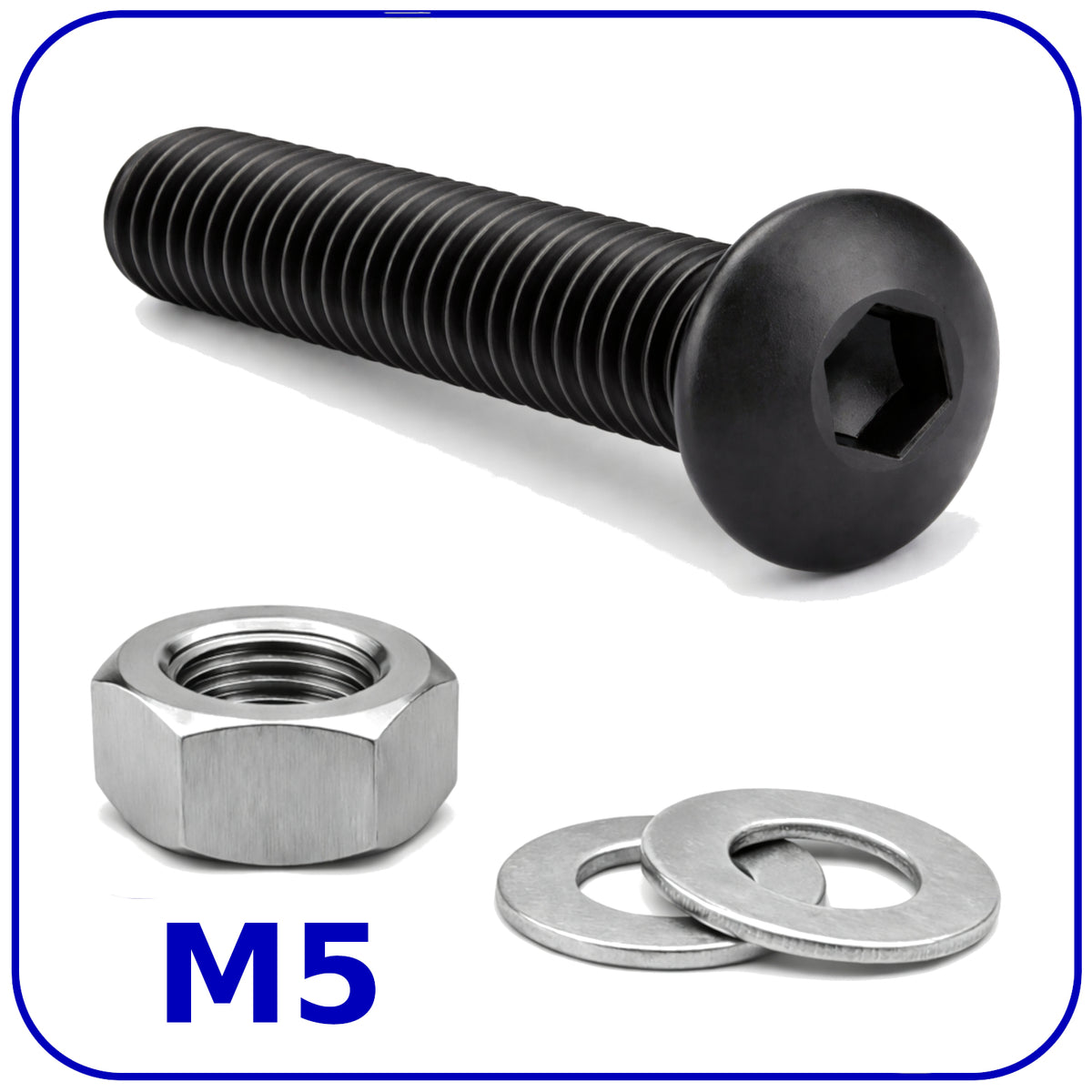 M5 Button Head Bolts and Nuts Washers Allen Socket Black Machine Screws Metric