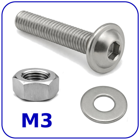 Flange Head Screws M3 Button Allen Socket Bolts and Nuts Washers Zinc ISO 7380-2