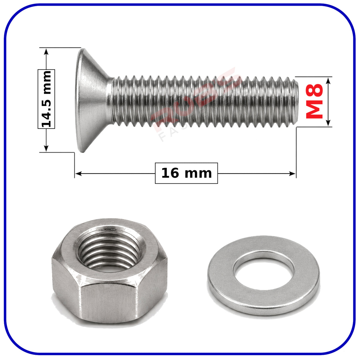 M8 MACHINE SCREWS COUNTERSUNK WITH NUTS AND WASHERS SET ZINC PLATED