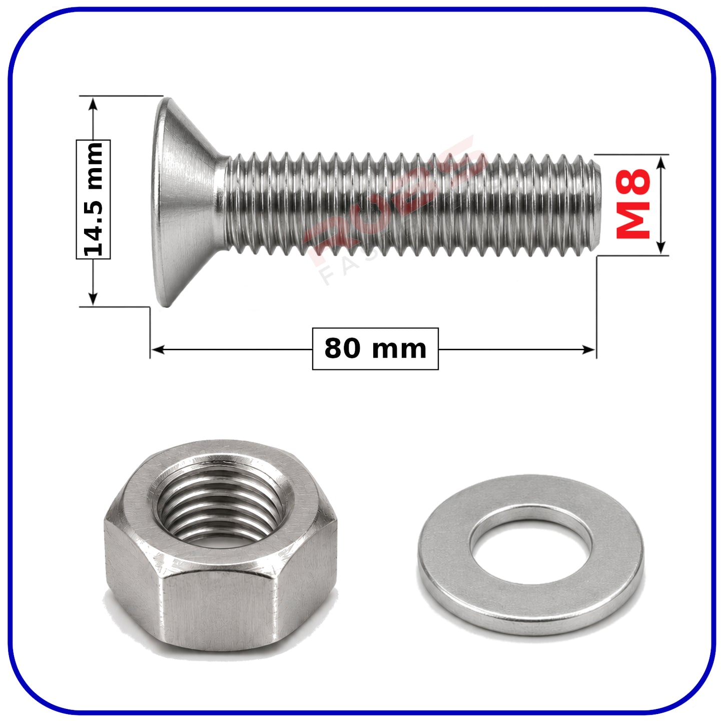 M8 MACHINE SCREWS COUNTERSUNK WITH NUTS AND WASHERS SET ZINC PLATED