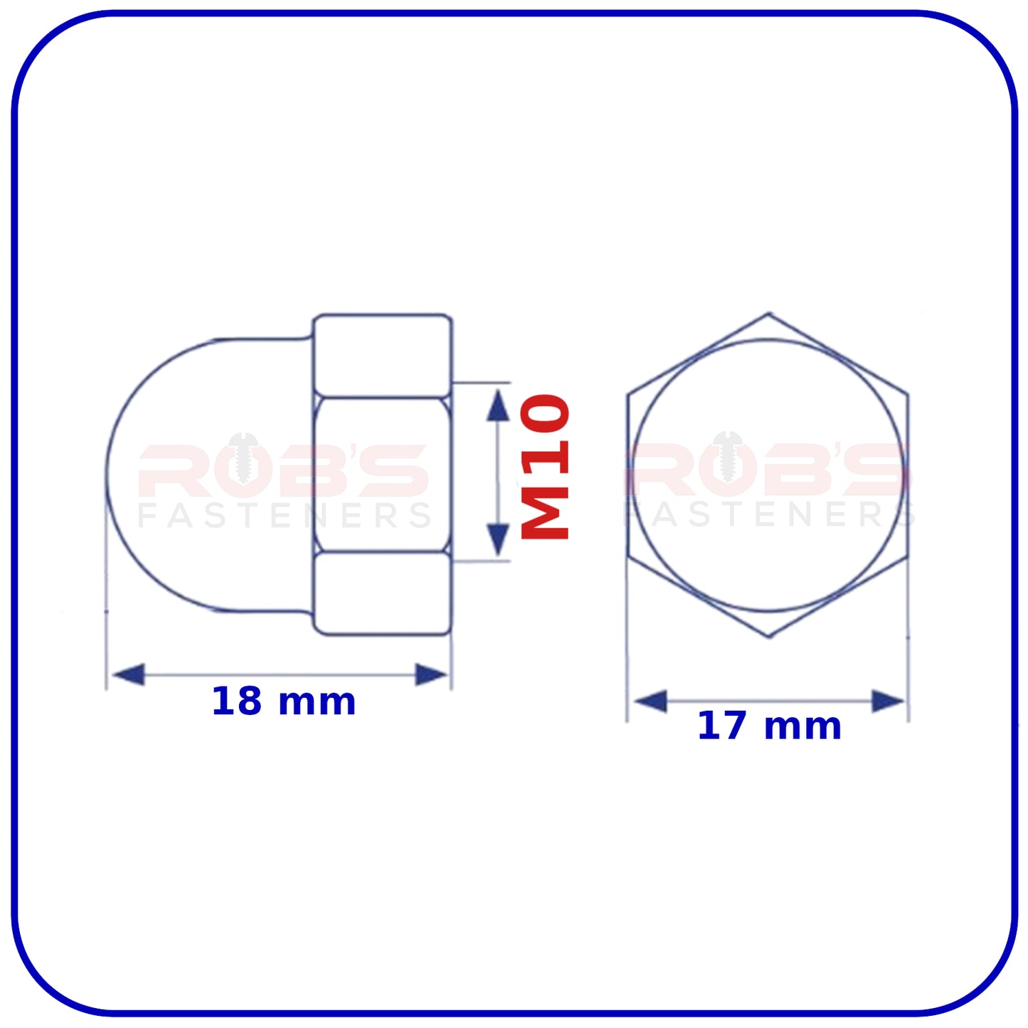 M10 Dome Acorn Cap Nuts Zinc Plated Steel DIN 1587 1.5mm Pitch