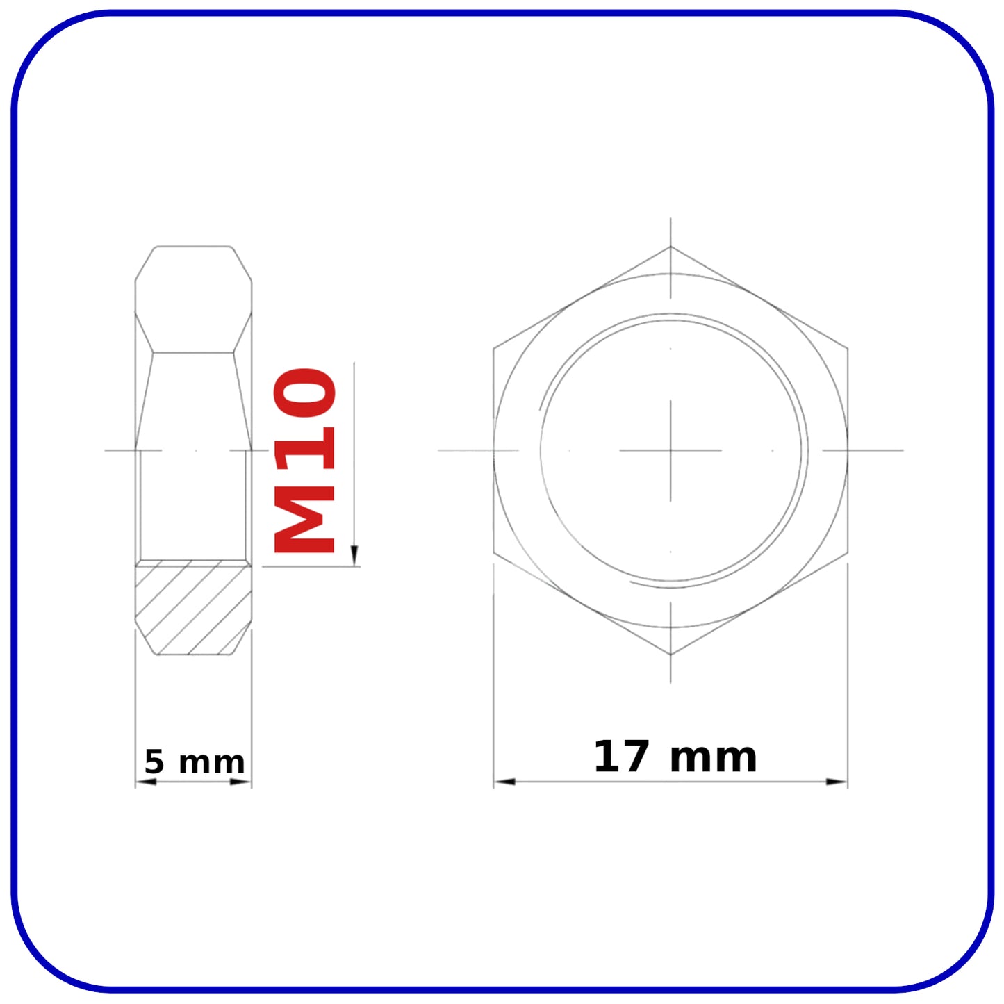 M10 Thin Half Lock Nuts Hex 1.5mm Pitch BZP Zinc Plated Steel DIN 439