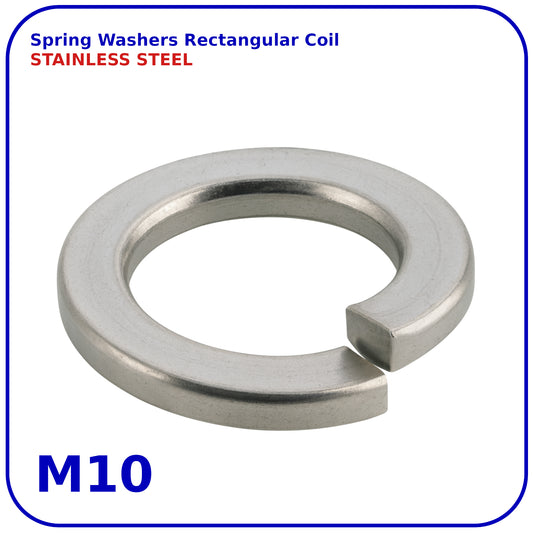 M10 Stainless Steel Spring Washers Rectangular Section Coil Lock Washer A2