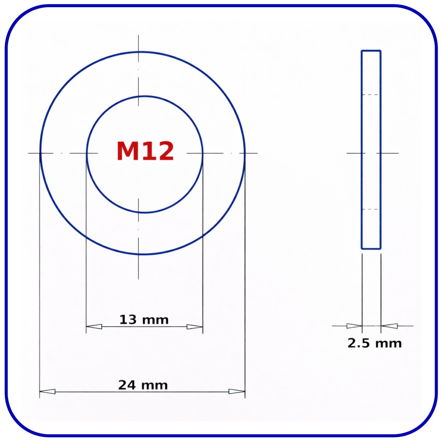 M12 Form A Washers Flat Zinc Plated Steel DIN 125