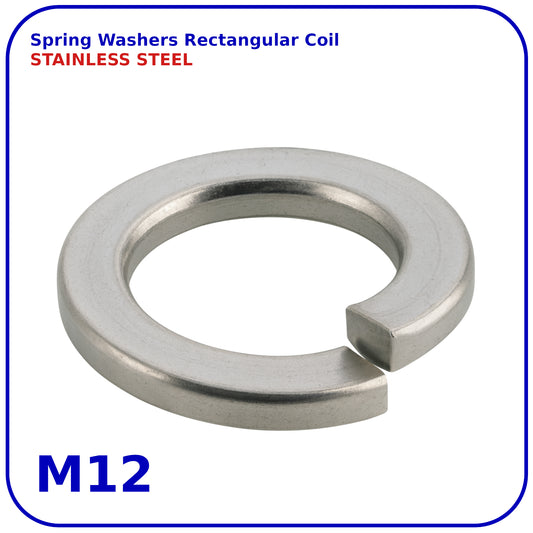 M12 Stainless Steel Spring Washers Rectangular Section Coil Lock Washer A2