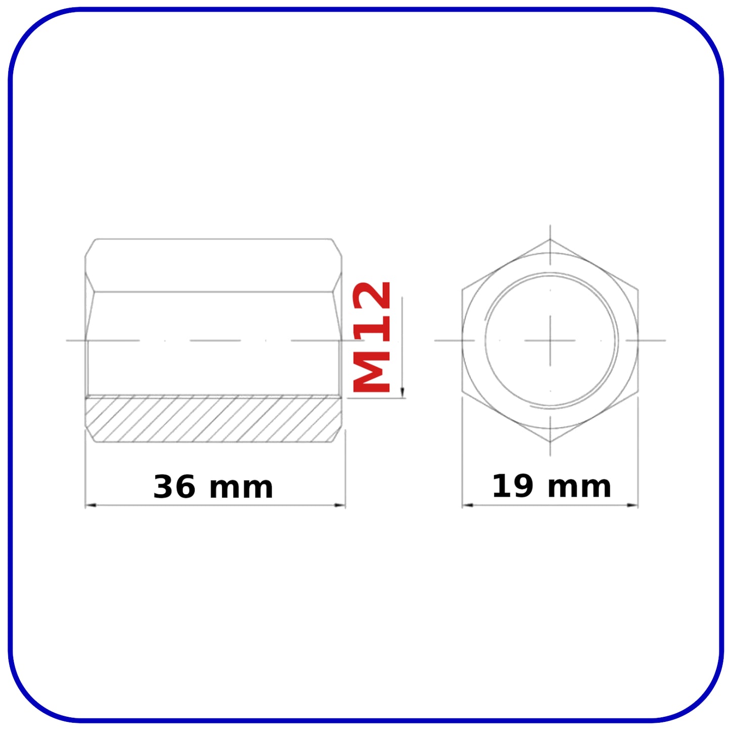 M12 Long Coupling Nuts Hex Threaded Rod Stud Connector Zinc Plated DIN 6334