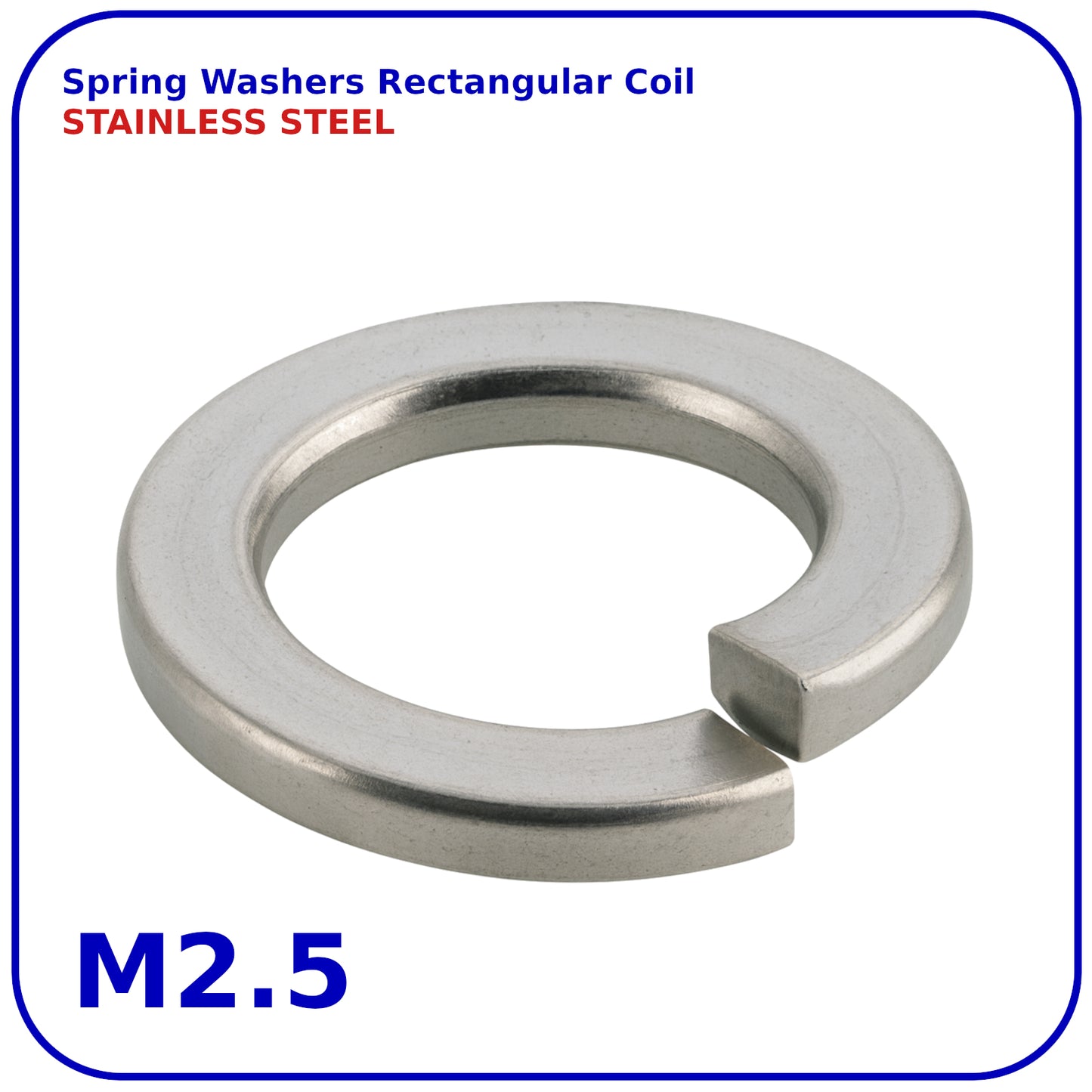 M2.5 Stainless Steel Spring Washers Rectangular Section Coil Lock Washer A2