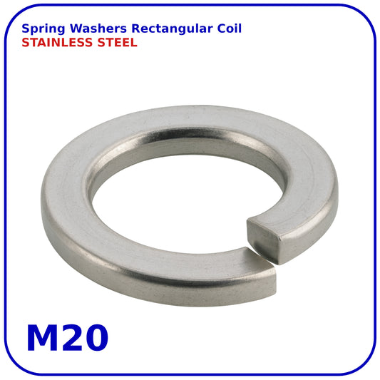 M20 Stainless Steel Spring Washers Rectangular Section Coil Lock Washer A2