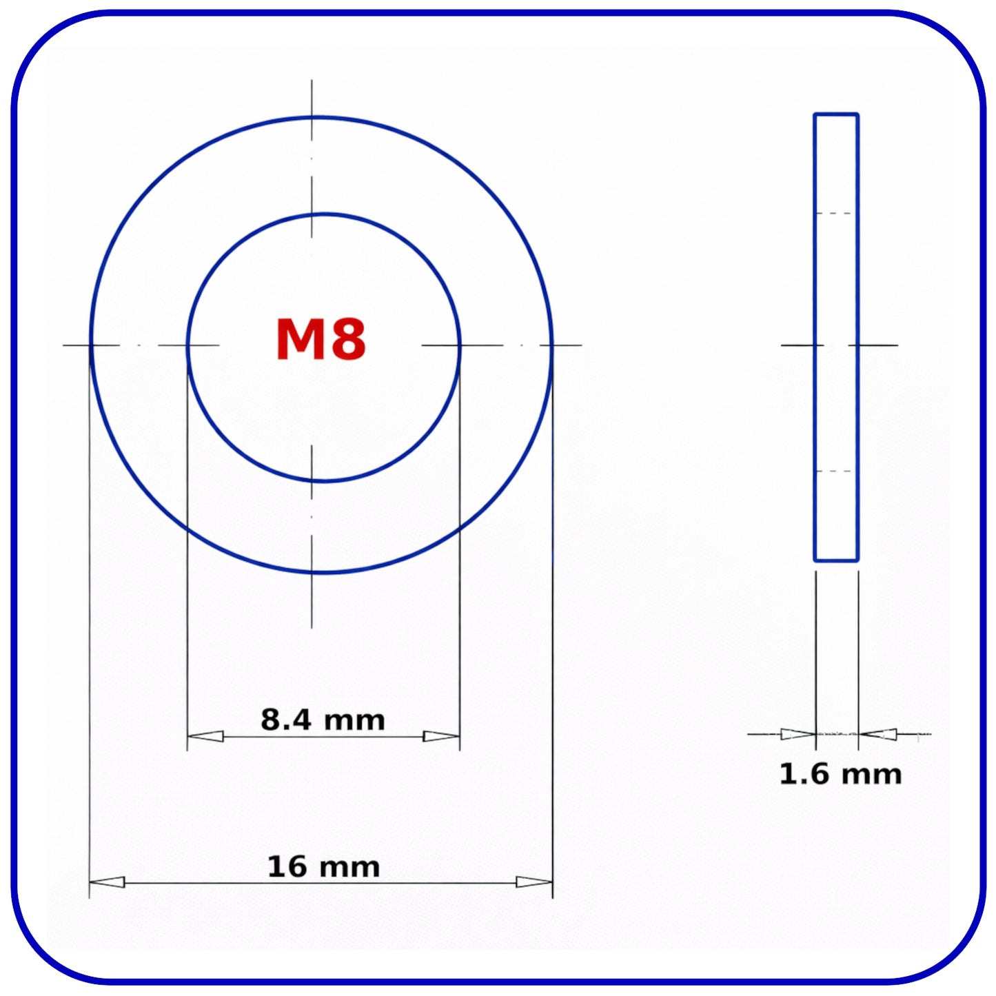 M8 Form A Washers Flat Zinc Plated Steel DIN 125