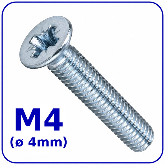 M4 MACHINE SCREWS COUNTERSUNK FLAT HEAD POZIDRIV ZINC PLATED DIN 965