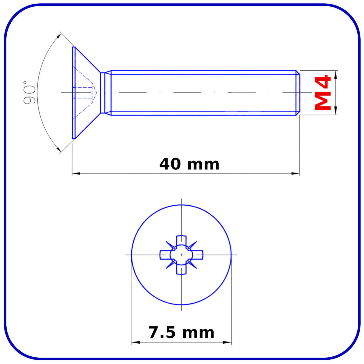 M4 MACHINE SCREWS COUNTERSUNK FLAT HEAD POZIDRIV ZINC PLATED DIN 965
