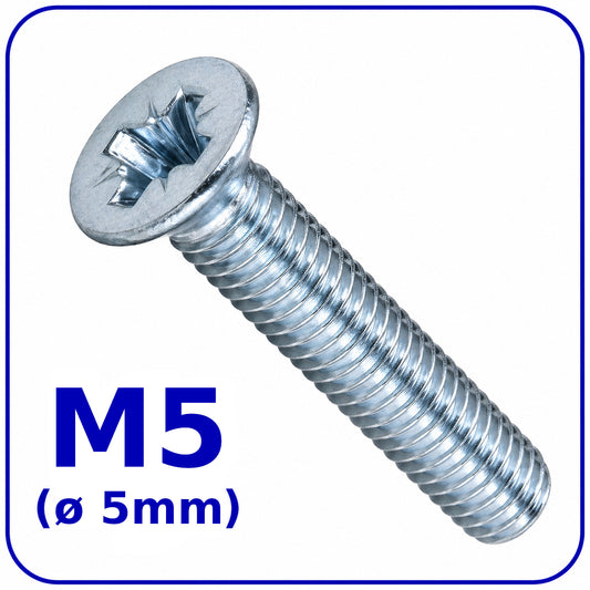 M5 MACHINE SCREWS COUNTERSUNK FLAT HEAD POZIDRIV ZINC PLATED DIN 965
