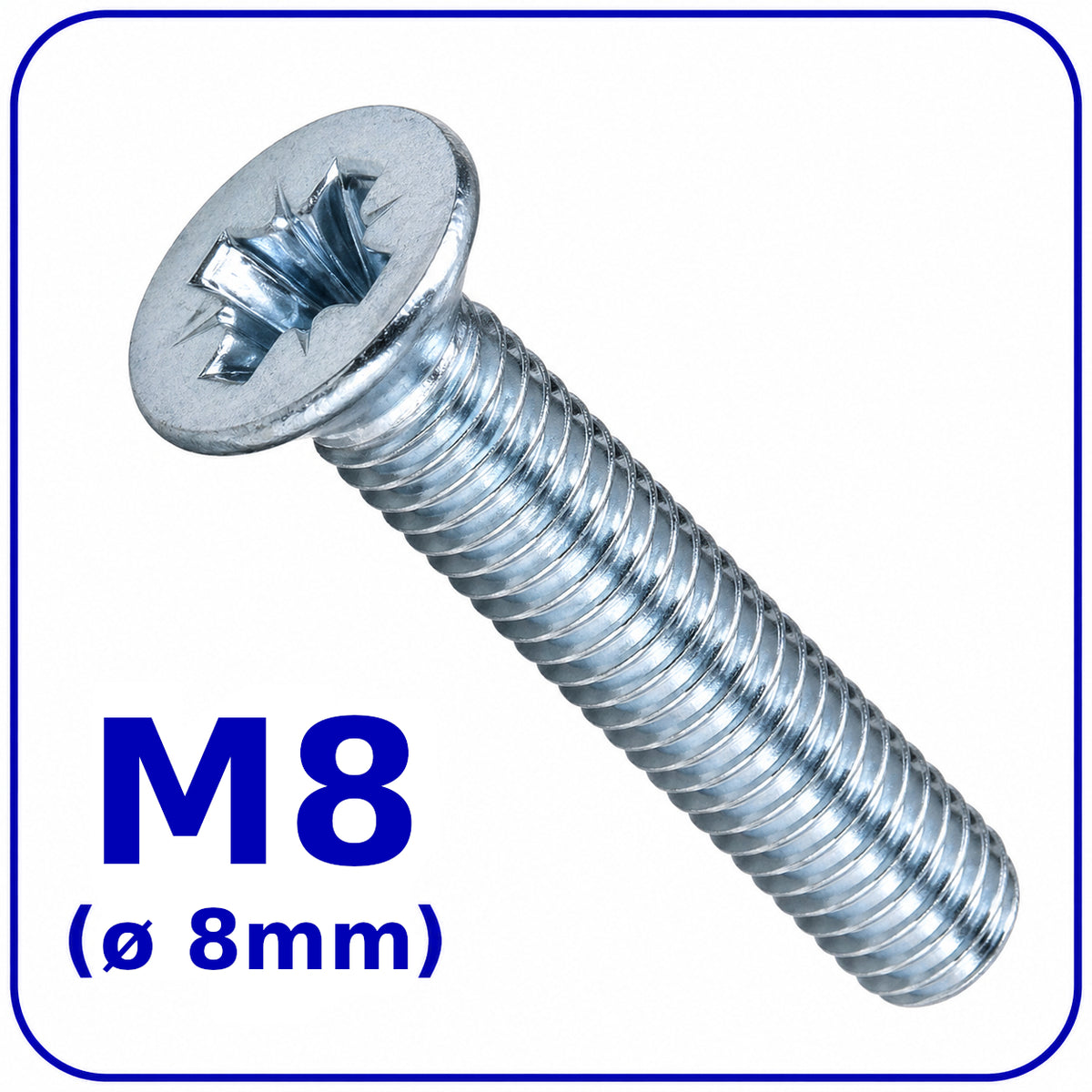 M8 MACHINE SCREWS COUNTERSUNK FLAT HEAD POZIDRIV ZINC PLATED DIN 965