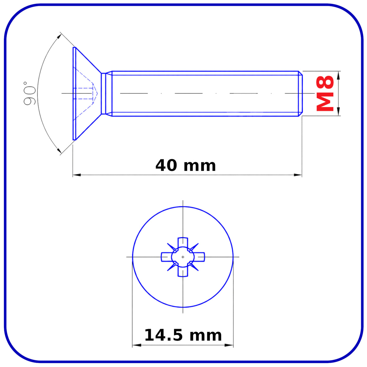M8 MACHINE SCREWS COUNTERSUNK FLAT HEAD POZIDRIV ZINC PLATED DIN 965