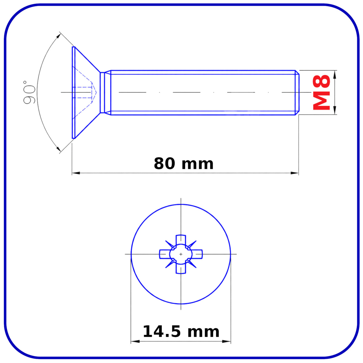M8 MACHINE SCREWS COUNTERSUNK FLAT HEAD POZIDRIV ZINC PLATED DIN 965