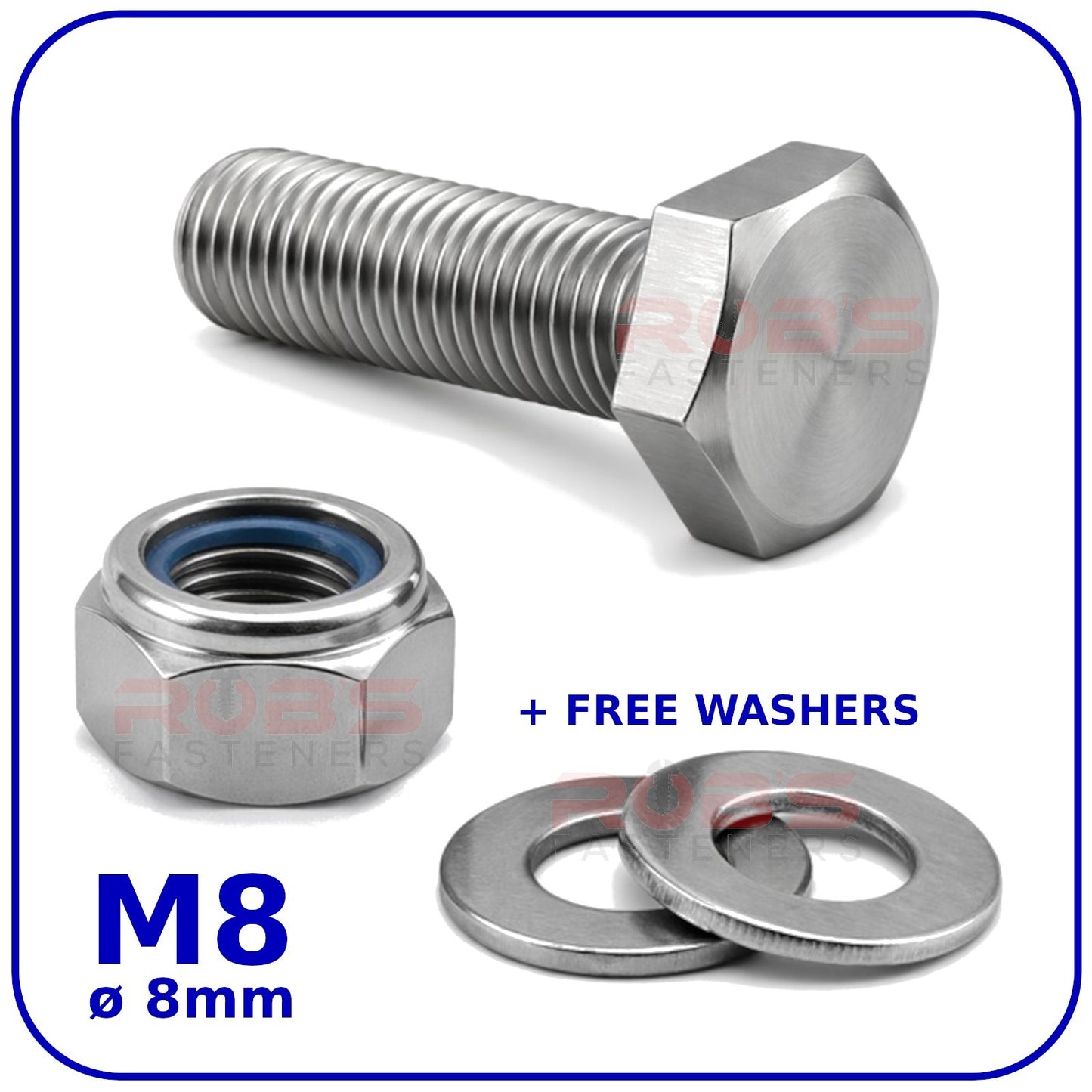 M8 Hex Set Screws Nyloc Nuts and Washers Zinc Plated BZP Full Thread Bolts 8.8