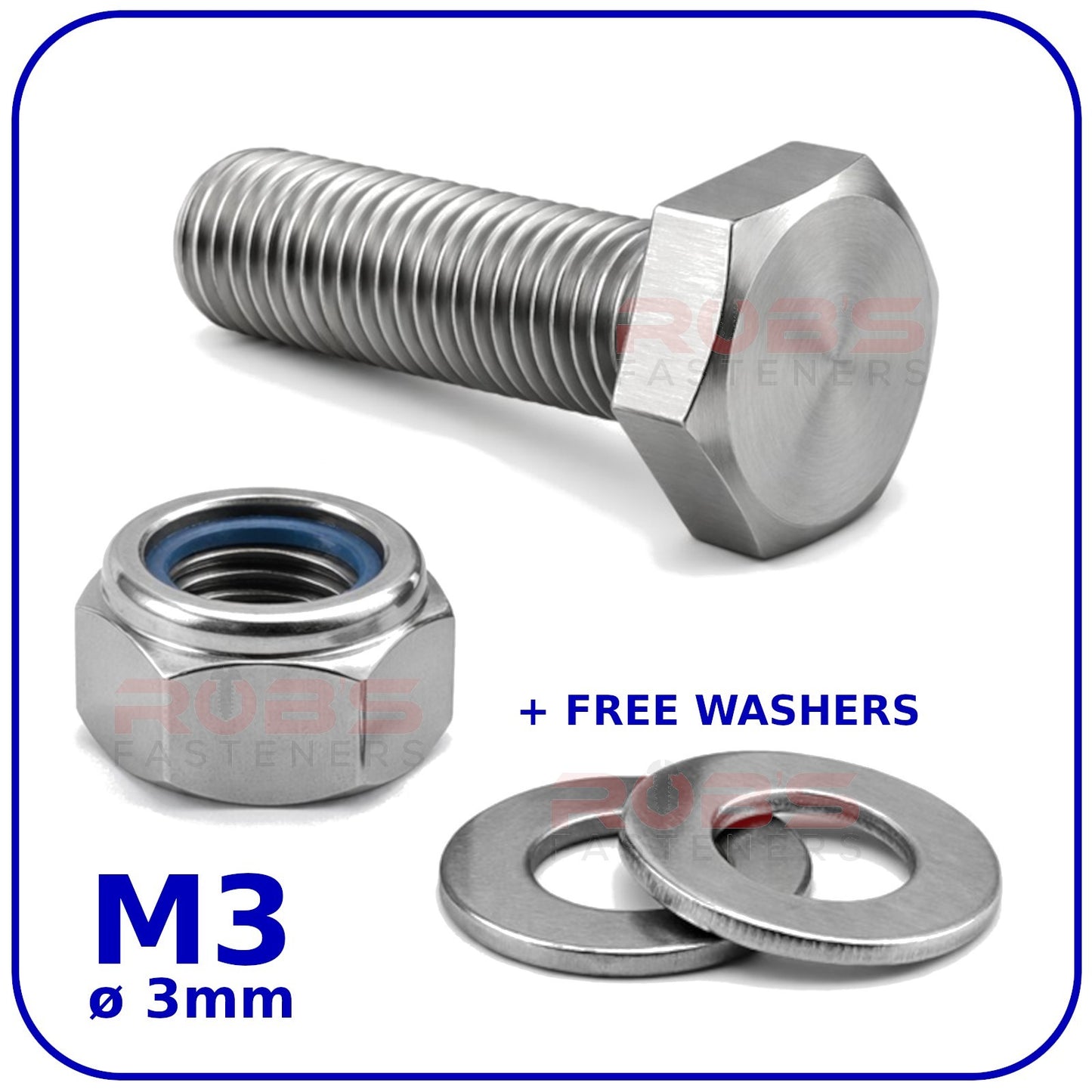 M3 Hex Set Screws Nyloc Nuts and Washers Zinc Plated BZP Full Thread Bolts 8.8