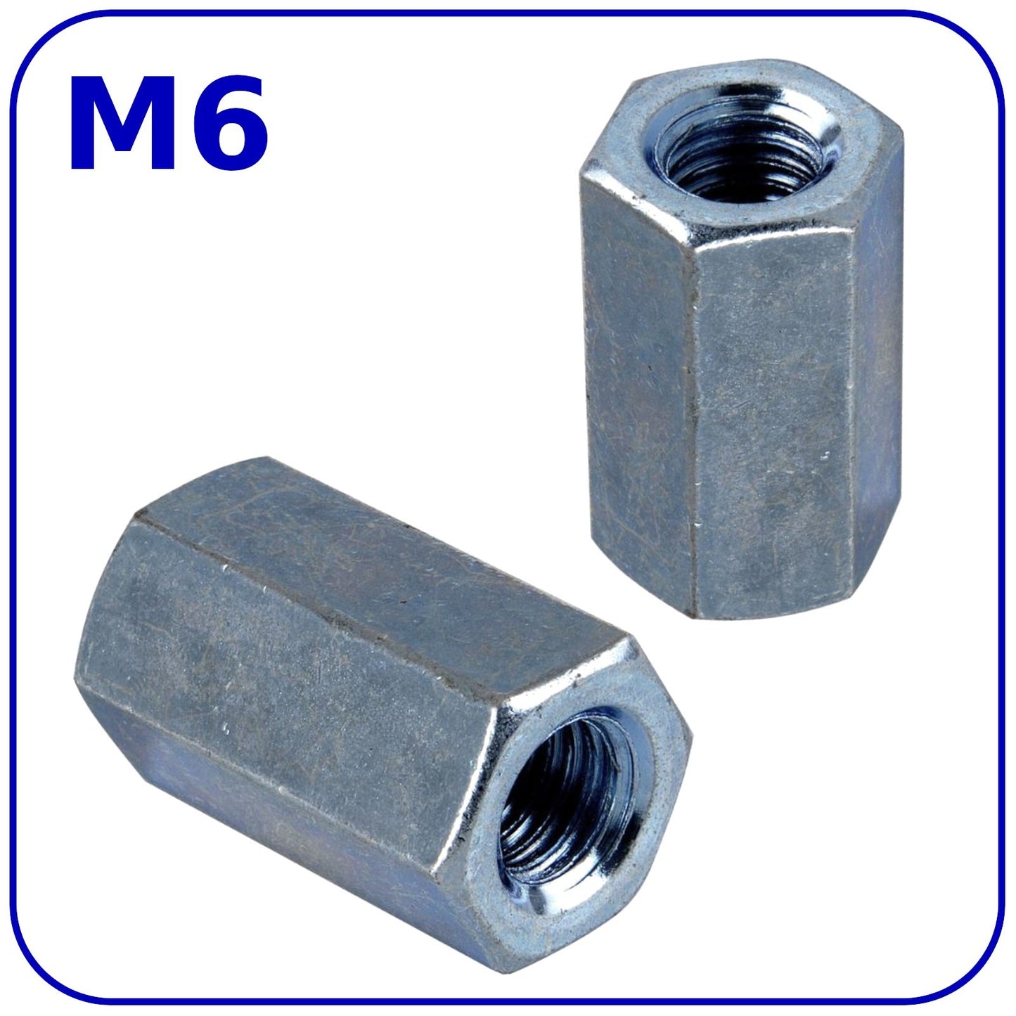 M6 Long Coupling Nuts Hex Threaded Rod Stud Connector Zinc Plated DIN 6334