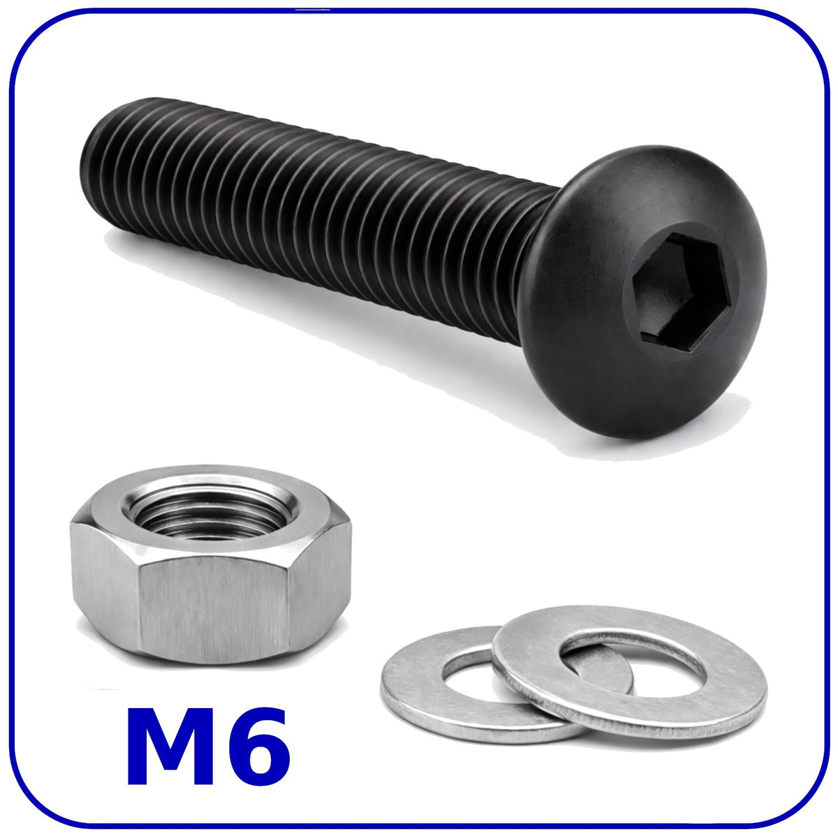 M6 Button Head Bolts and Nuts Washers Allen Socket Black Machine Screws Metric