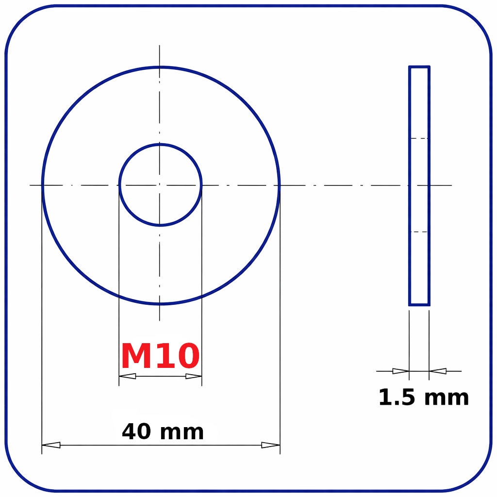 M10 Penny Repair Washers Large Mudguard Wide Washers Zinc Plated Steel Metric