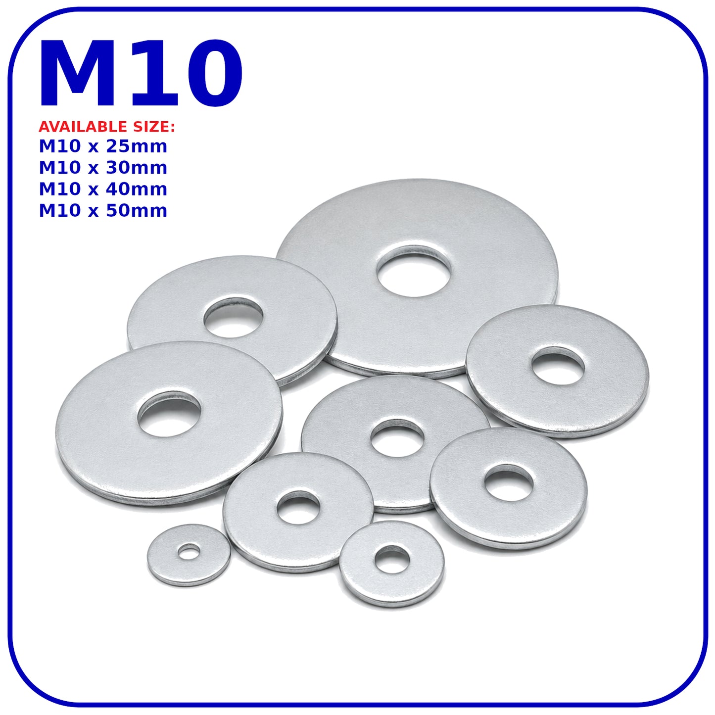 M10 Penny Repair Washers Large Mudguard Wide Washers Zinc Plated Steel Metric